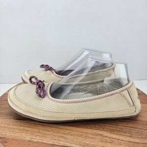 LL Bean Womens Size 7 Cream Purple Hearthside Slip On Comfort Slippers 71341